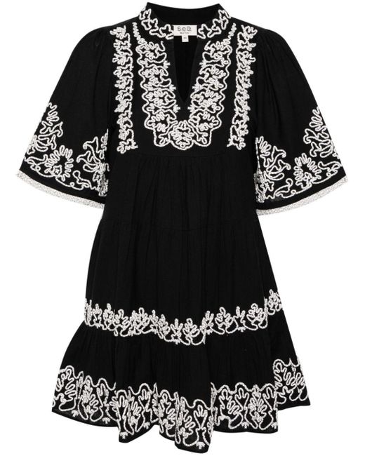 Sea Black Cordera-Embroidered Mini Dress