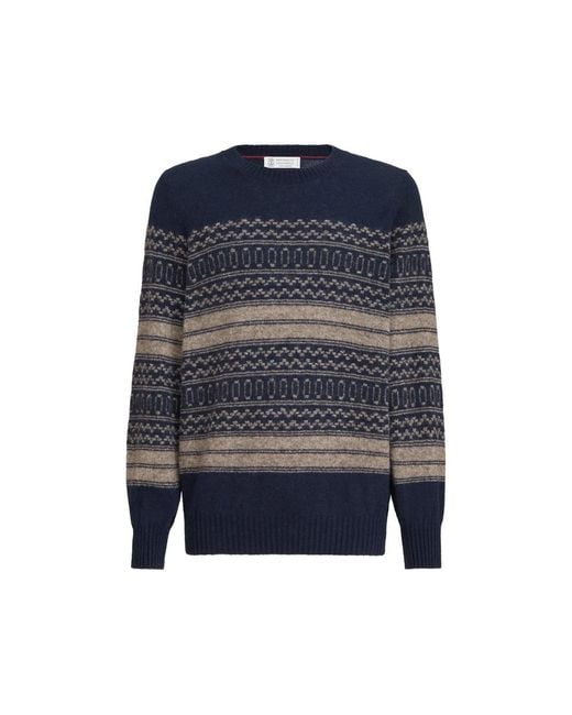 Brunello Cucinelli Blue Nordic Jacquard Sweater for men