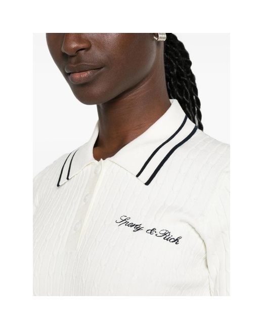 Sporty & Rich Blue Cable-Knit Embroidered Polo Shirt