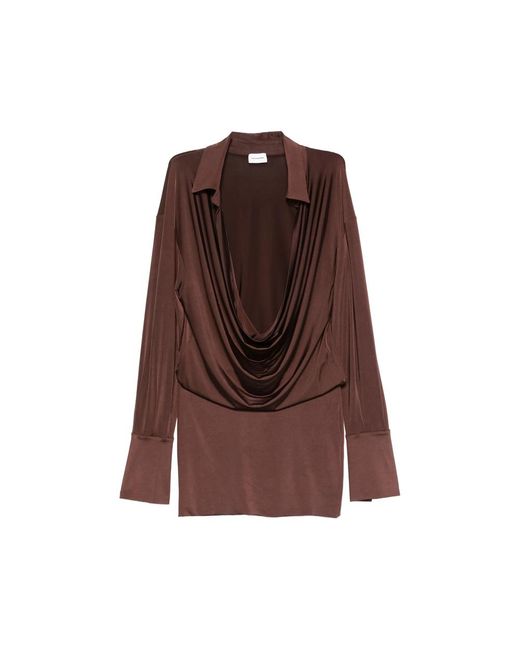 ANDAMANE Brown Draped Long-Sleeve Dress