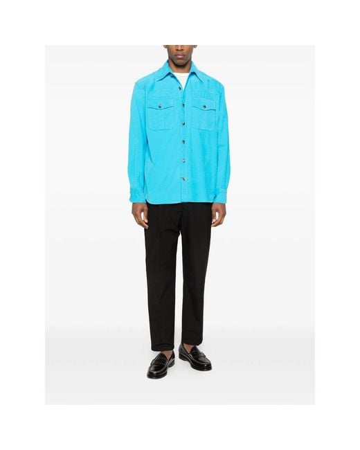 Isaia Blue Flap-Pocket Shirt for men