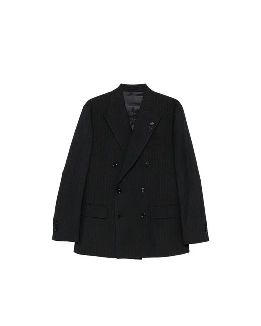 Lardini Black Pinstripe Double-Breasted Blazer for men
