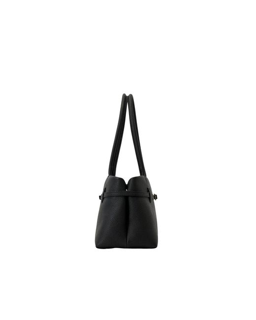 MANU Atelier Black Buckle-Strap Tubular-Handles Tote Bag