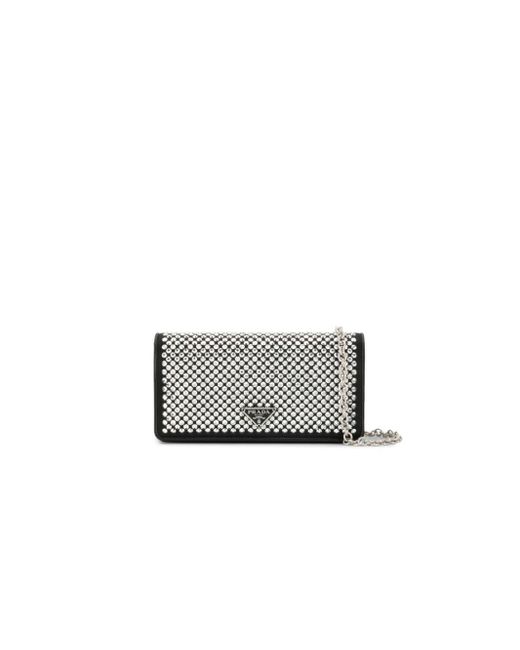 Prada Metallic Crystal Embellished Wallet On Chain
