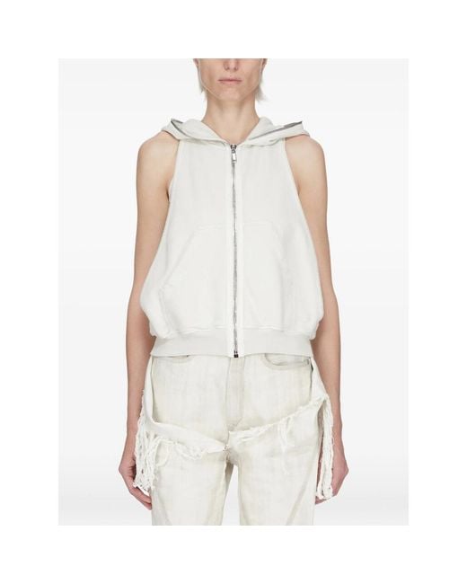 Rick Owens White Sleeveless Hooded Top