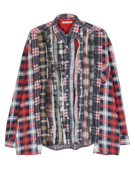 Needles Red Panelled-Design Flannel Shirt for men