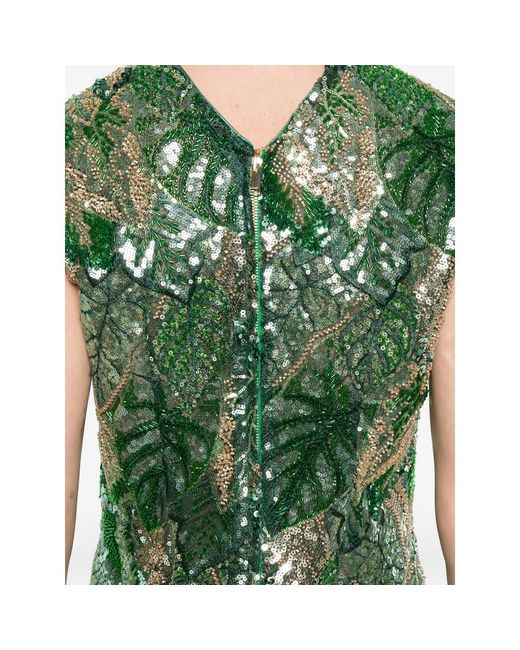DE SANTIS Green Sequin Embellished V-Neck Top