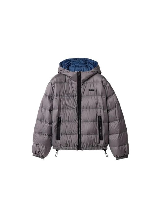 Miu Miu Gray Light Pongé Down Hoodie Jacket