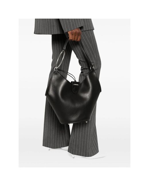 Dondup Black Ring-Detail Leather Shoulder Bag