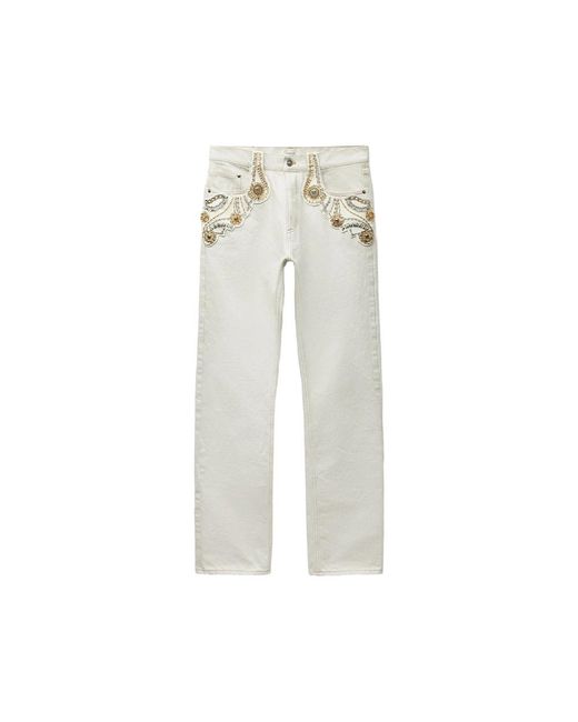 Versace White Embellished Straight-Leg Jeans for men