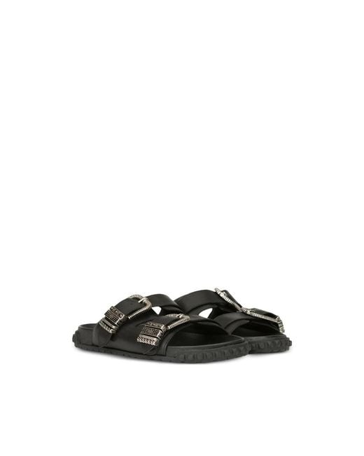 Ash Black Buckle-Strap Leather Sandals