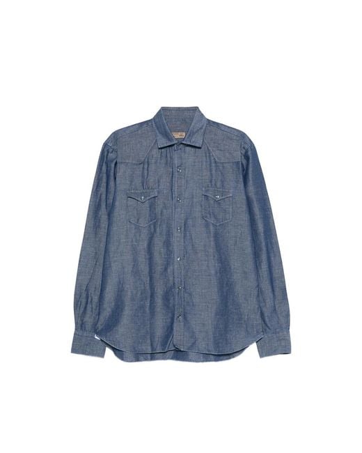 Barba Napoli Blue Flap-Pocket Shirt for men
