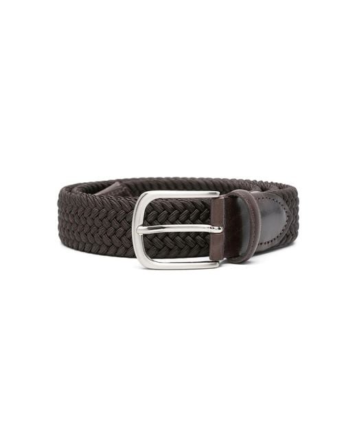 Eraldo Black Leather-Trim Interwoven Belt for men