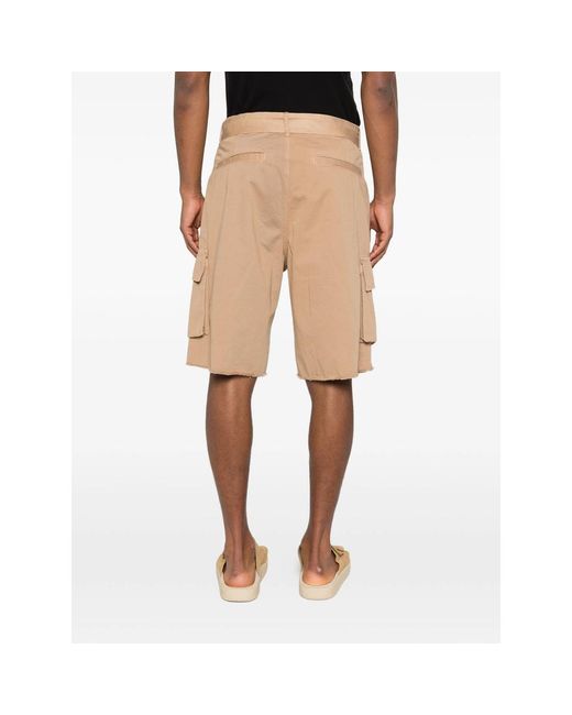 Laneus Natural Belted Button Cargo Shorts for men