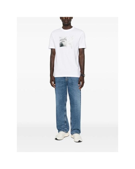 Boss White Graphic-Print T-Shirt for men