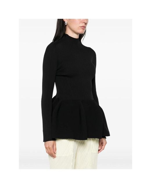 CFCL Black Pottery Ribbed Peplum Top