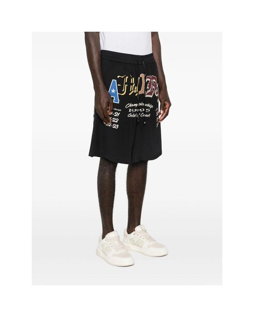 Amiri Black Graphic Drawstring Shorts for men