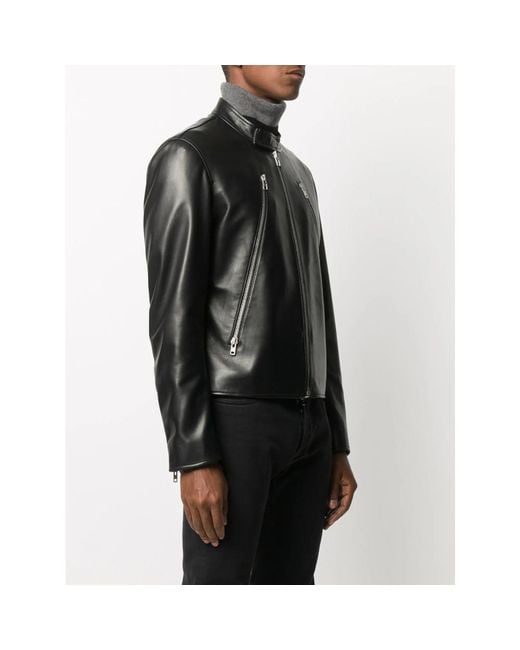 Maison Margiela Black Mock Neck Leather Jacket for men