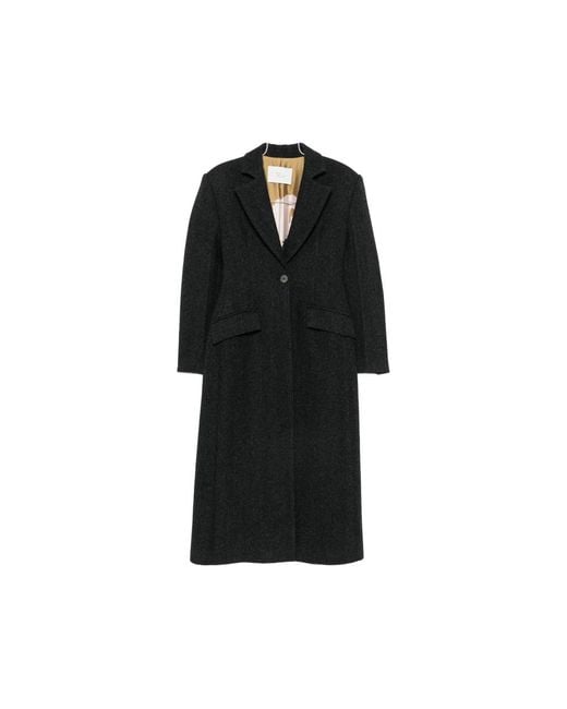Tela Black Herringbone Single-Breasted Coat