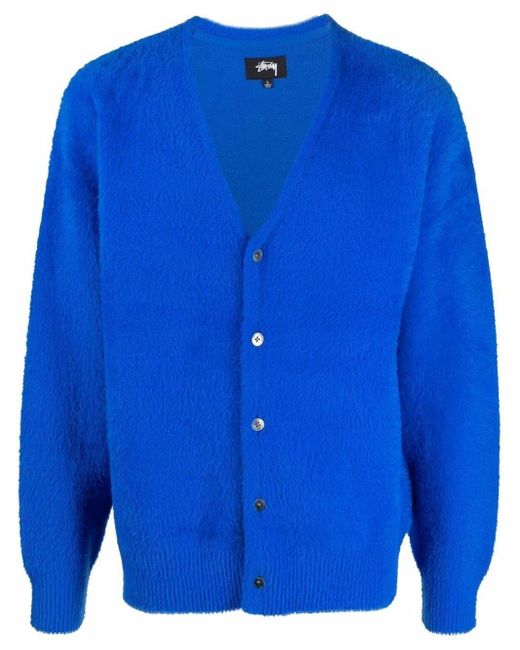 Stussy Blue V-neck Knitted Cardigan for men