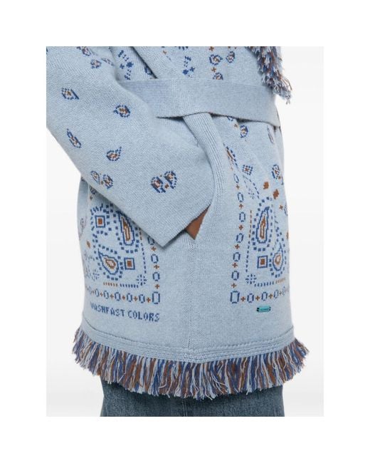 Alanui Blue Bandana-Jacquard Knitted Coat