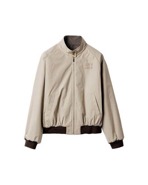 Miu Miu Natural Houndstooth-Lining Reversible Bomber Jacket