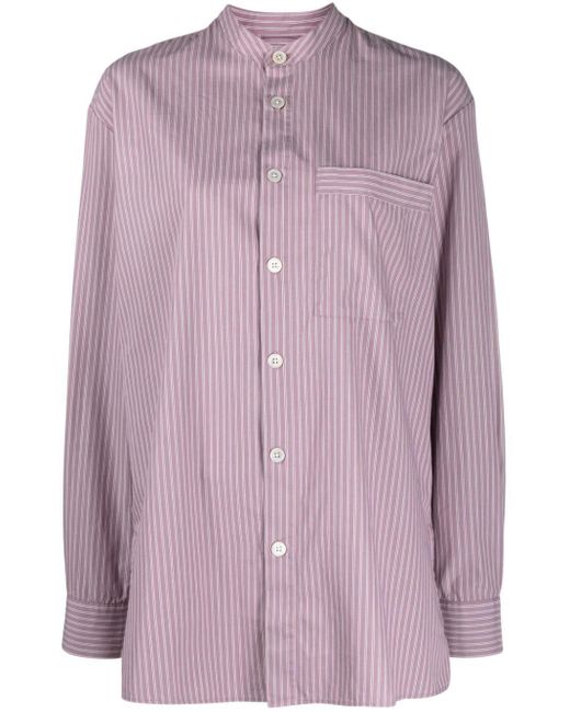 Tekla Striped Organic Cotton Shirt in Purple | Lyst