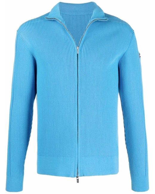 Jacquemus Cotton Ribbed Knit Zip-up Cardigan in Blue - Lyst