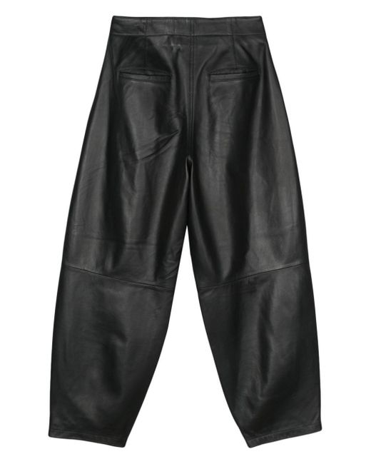 Yves Salomon Gray Leather Tapered Trousers