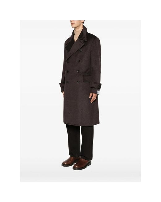 Caruso Brown Corsaro Double-Breasted Buttoned Coat for men