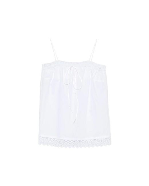 THE NINA STUDIO White Lace-Detail Ruffled Top
