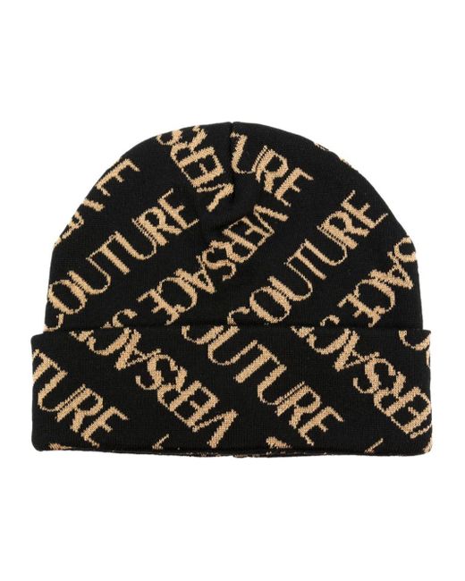 Versace Black Couture Intarsia-knit Logo Fine-ribbed Beanie