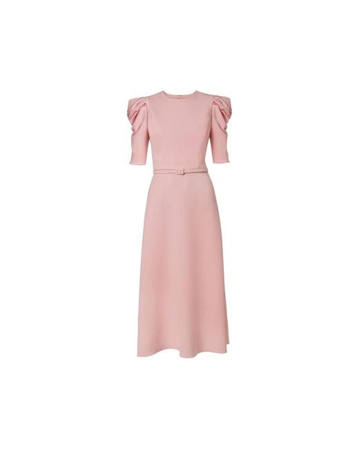 Carolina Herrera Pink Puff-Sleeve Midi Dress