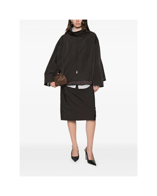 Carven Black Pearl-Pendant Funnel-Neck Raincoat