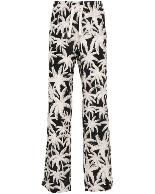 Palm Angels White Palm-Tree Print Loose Trousers for men