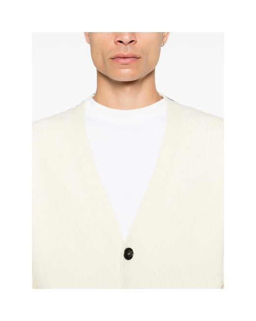 Diana Studio White Ribbed-Knit V-Neck Cardigan for men