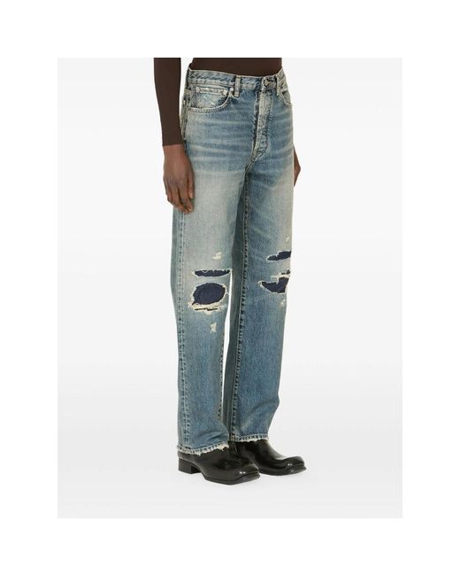 Maison Margiela Blue Distressed Patchwork Jeans for men
