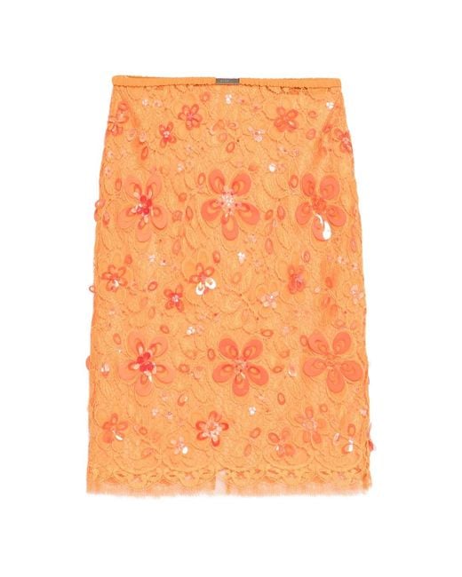 Gucci Orange Sequin-Embellished Midi Skirt
