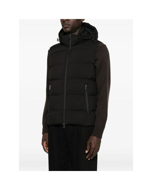 Paul & Shark Black Hooded Quilted Gilet for men