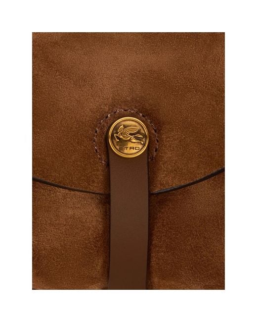 Etro Brown Small Suede Pony Bag With Fringes