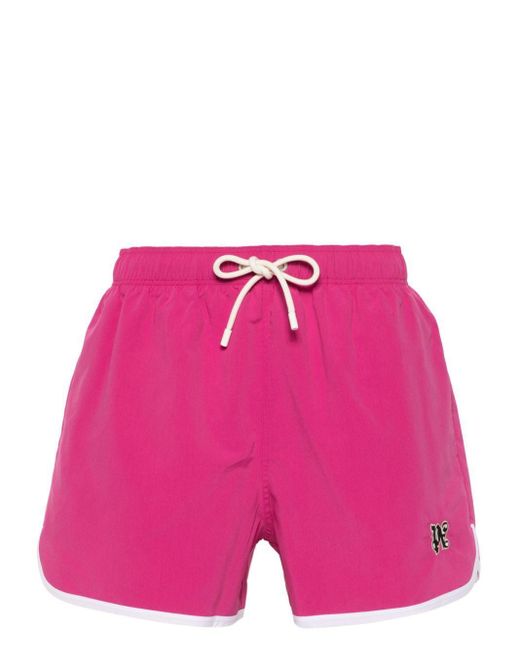 Palm Angels Pink Monogram-patch Swim Shorts for men