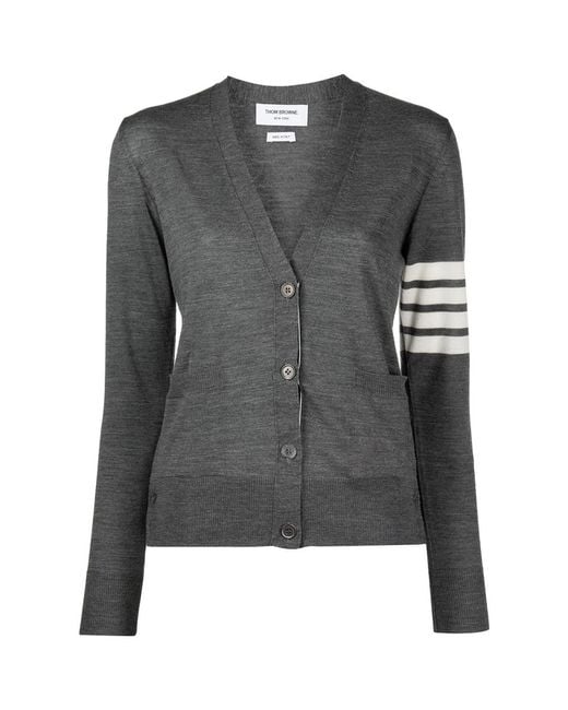 Thom Browne Gray 4-Bar Stripe V-Neck Cardigan