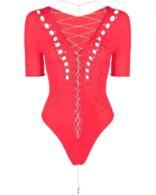 POSTER GIRL Red Cut-Out Lace-Up Bodysuit