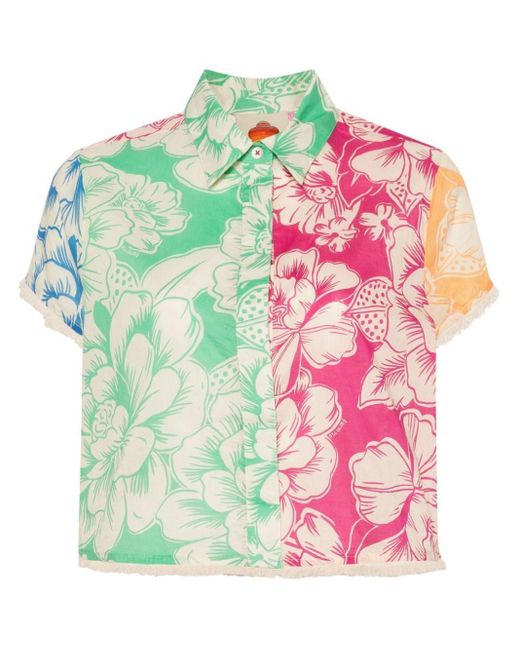 Farm Rio Pink Floral-Print Cotton Shirt