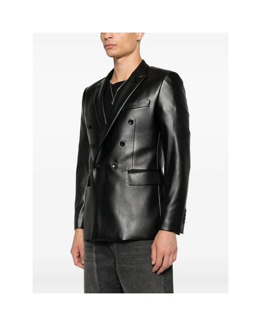 Reveres 1949 Black Double-Breasted Leather Jacket for men
