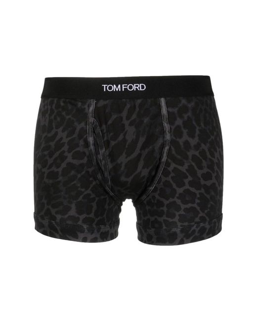 Tom Ford Black Leopard-Print Boxers With Logo Waistband for men