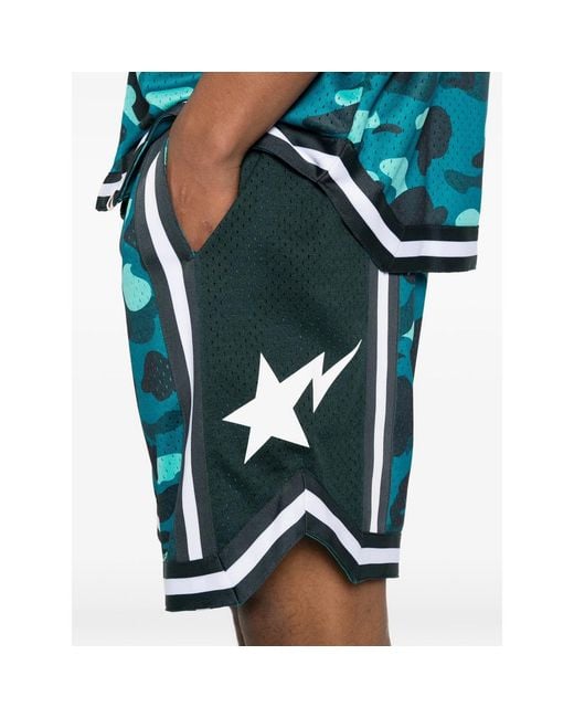 A Bathing Ape Blue Abc Camo Sta Shorts for men