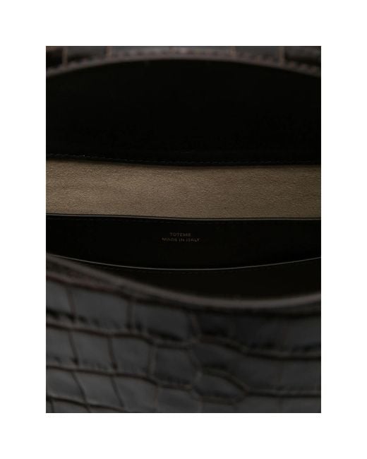 Totême Black T-Lock Croco-Embossed Top Handle Bag