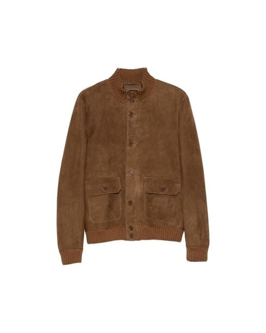 SANTORO Brown Ribbed-Trim Suede Jacket for men