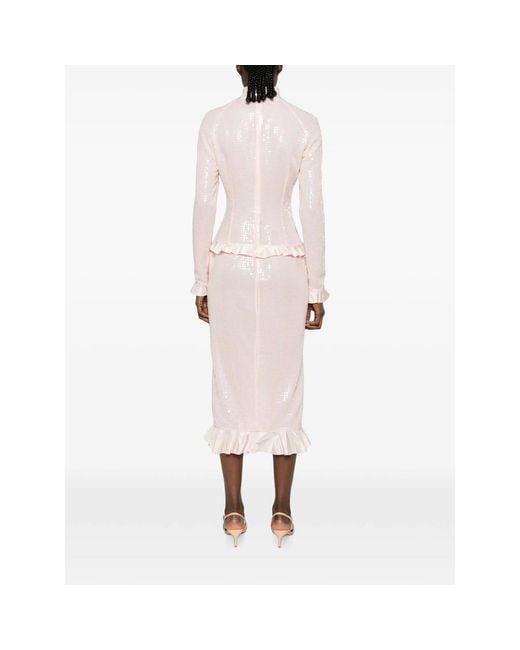 Alessandra Rich Pink Sequin-Embellished Bow-Detail Midi Dress